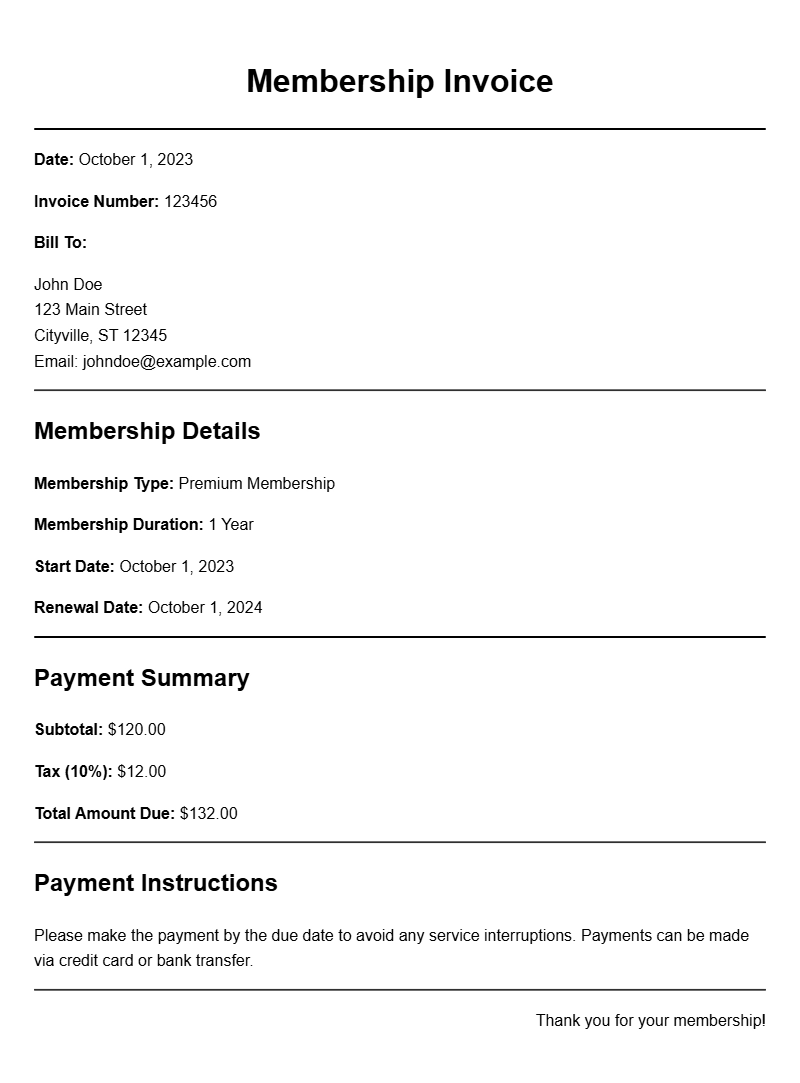 Membership Invoice Templates for Easy Billing Management