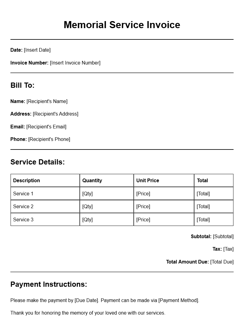 Memorial Service Invoice Templates for Easy Billing
