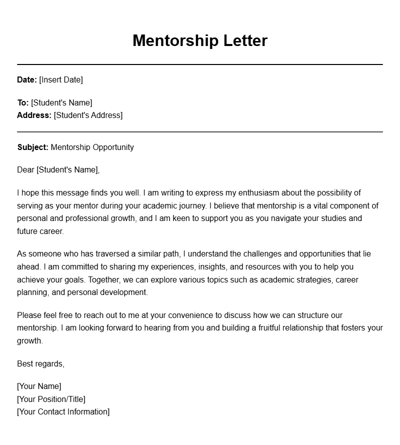 Mentor to Student Letter Templates for Effective Guidance
