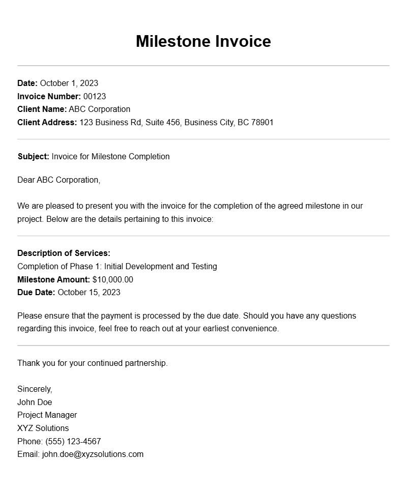 Milestone Invoice Samples for Effective Project Billing
