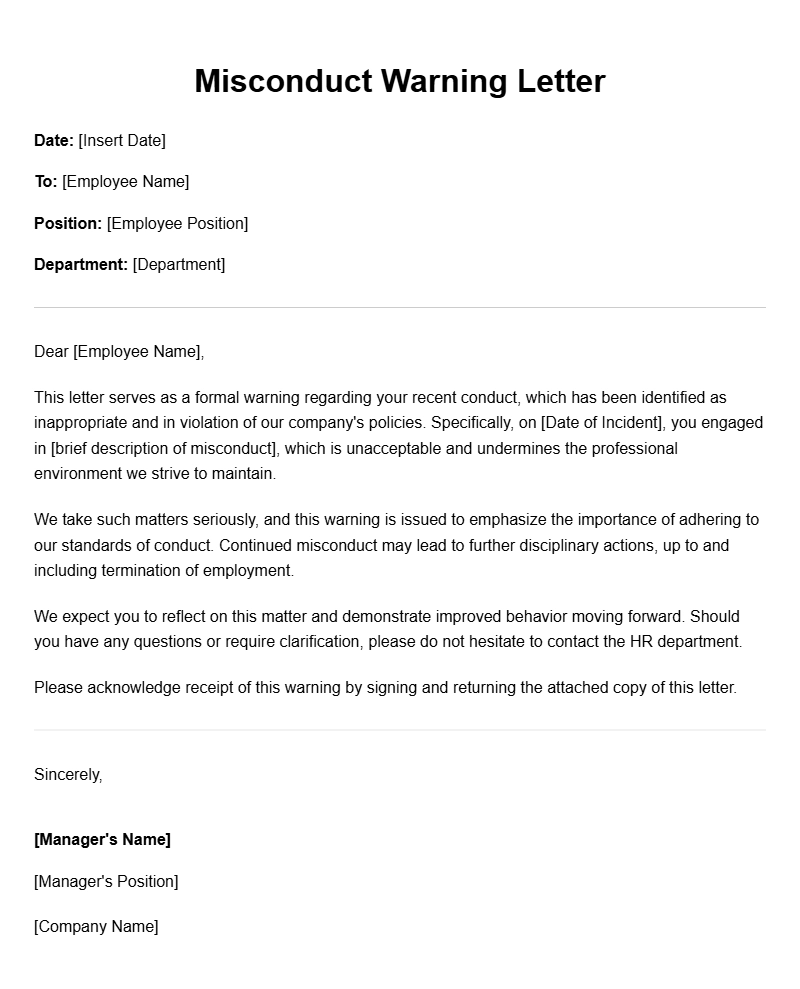 Sample Misconduct Warning Letter Templates for Employers
