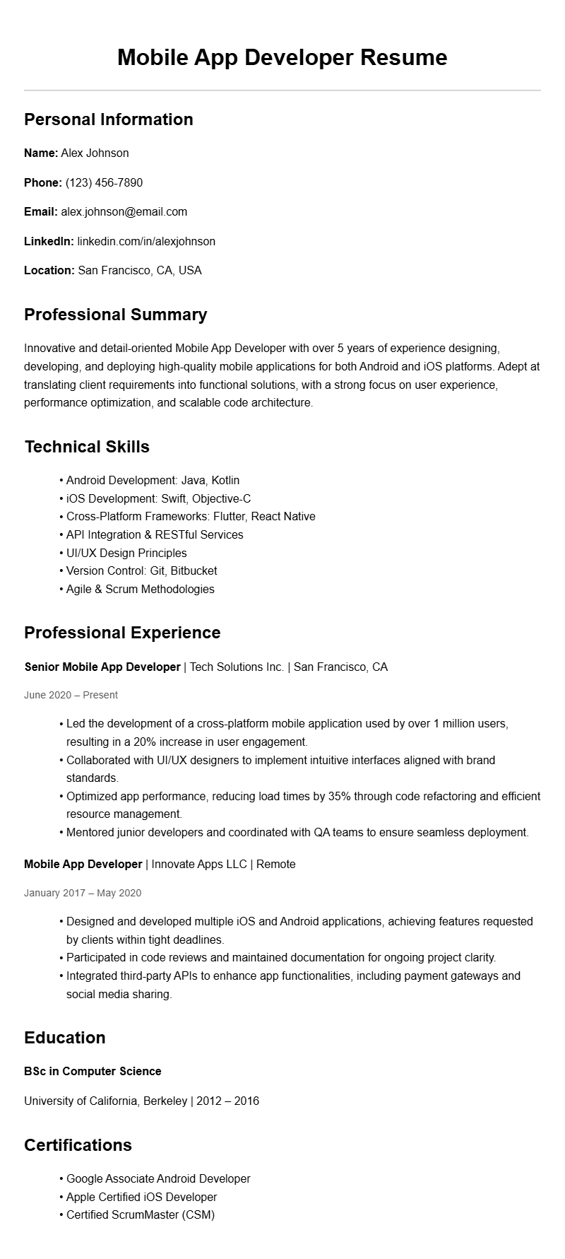 Effective Mobile App Developer Resume Samples to Stand Out