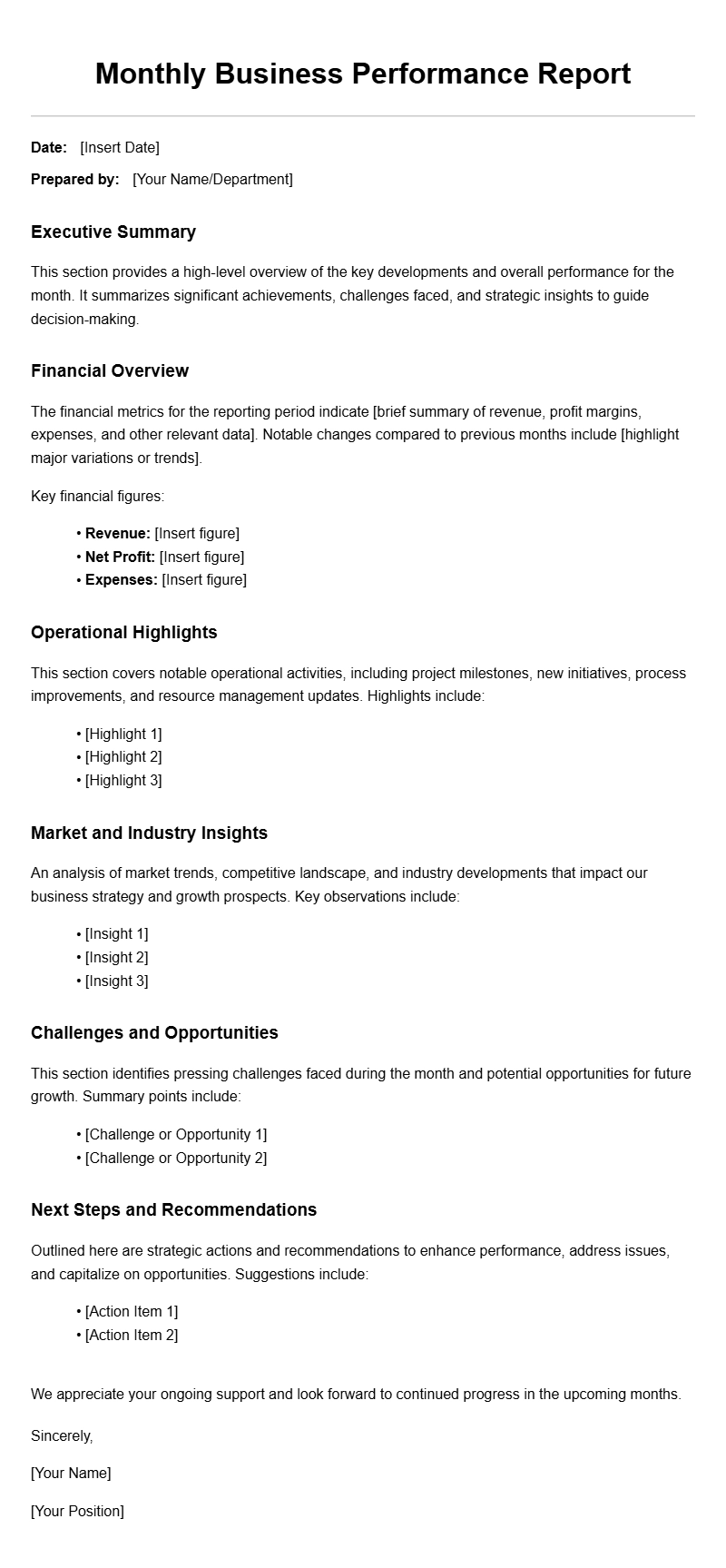 Professional Monthly Business Report Letter Templates