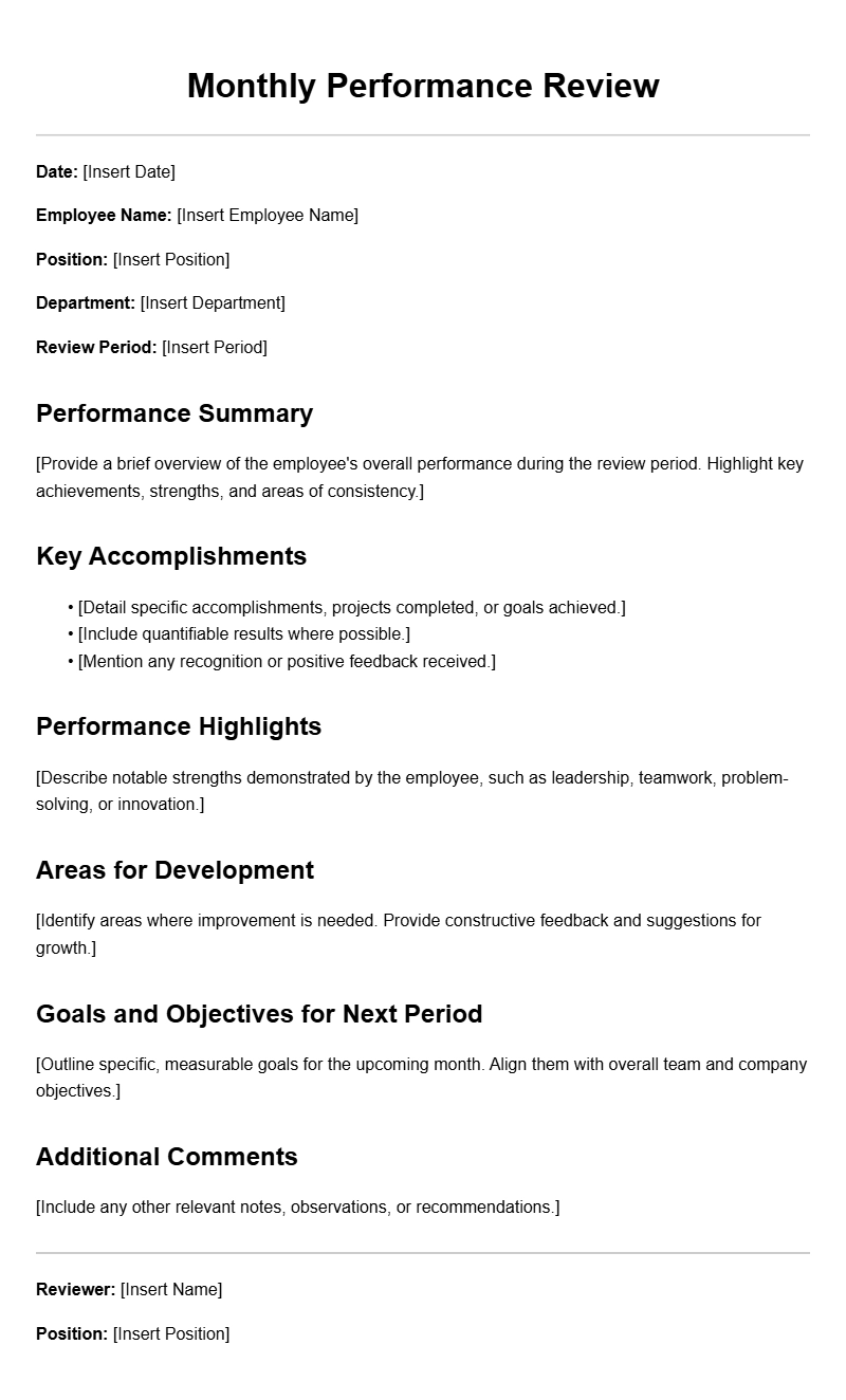 Monthly Performance Review Letter Templates for Effective Feedback