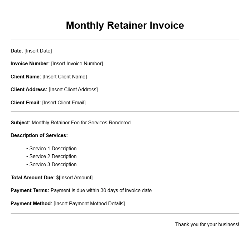 Monthly Retainer Invoice Templates for Easy Billing