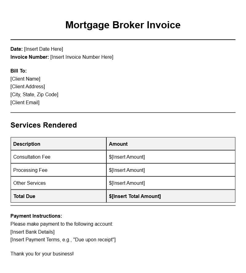 Mortgage Broker Invoice Templates for Efficient Billing