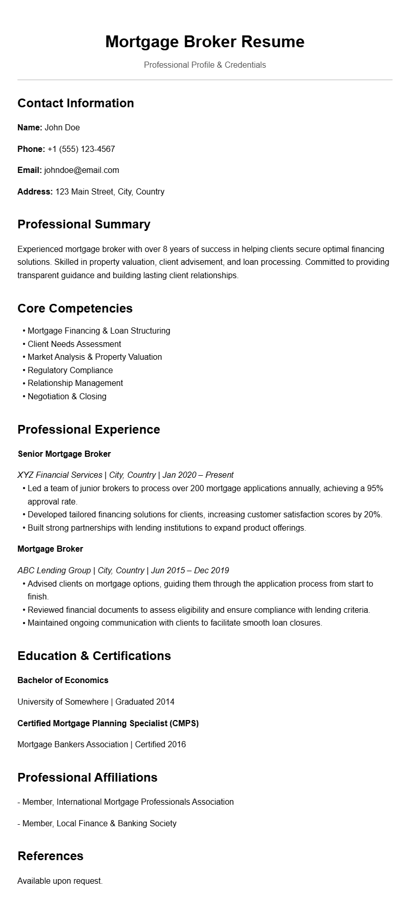 Effective Mortgage Broker Resume Templates for Job Success