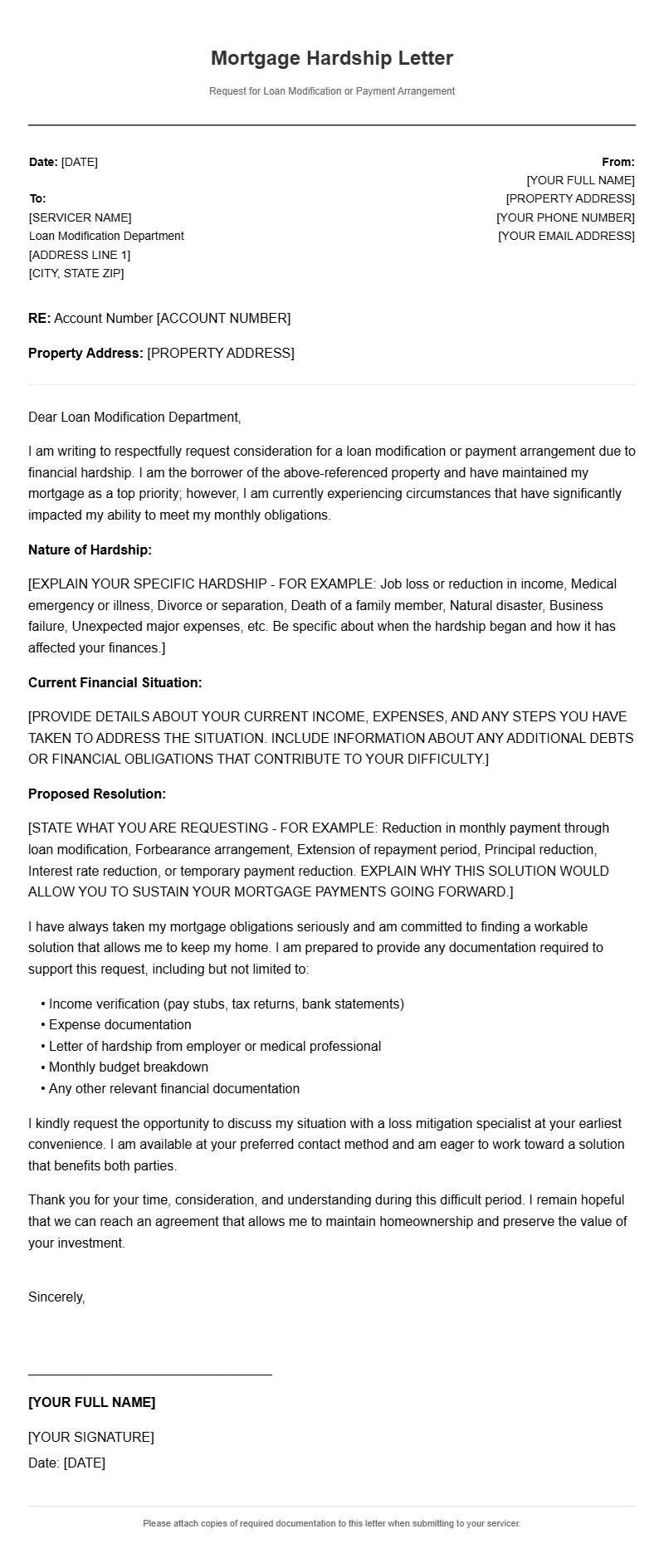 Mortgage Hardship Letter Templates for Homeowners