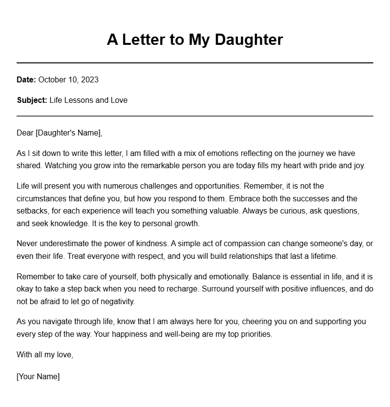 Heartfelt Letter Samples from Mother to Daughter