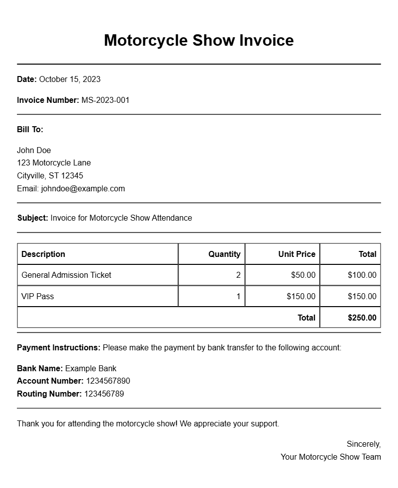 Motorcycle Show Invoice Templates for Easy Billing Motorcycle Show Invoice Templates for Easy Billing