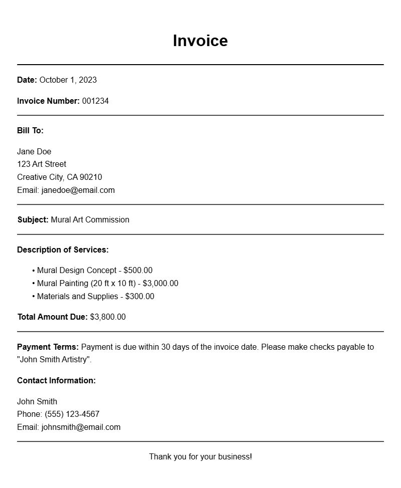 Mural Artist Invoice Samples for Your Creative Projects