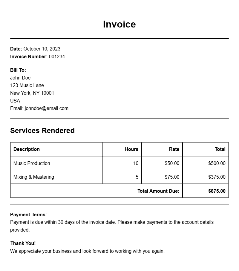 Music Producer Invoice Samples for Your Business Needs