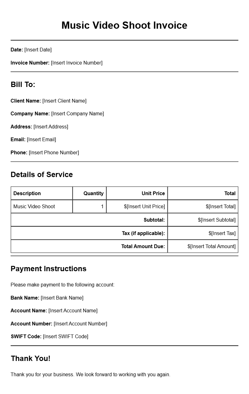Music Video Shoot Invoice Templates for Creative Projects