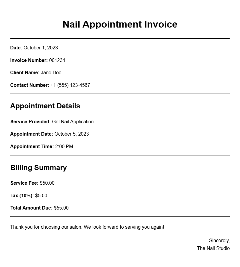 Nail Appointment Invoice Templates for Your Salon Business