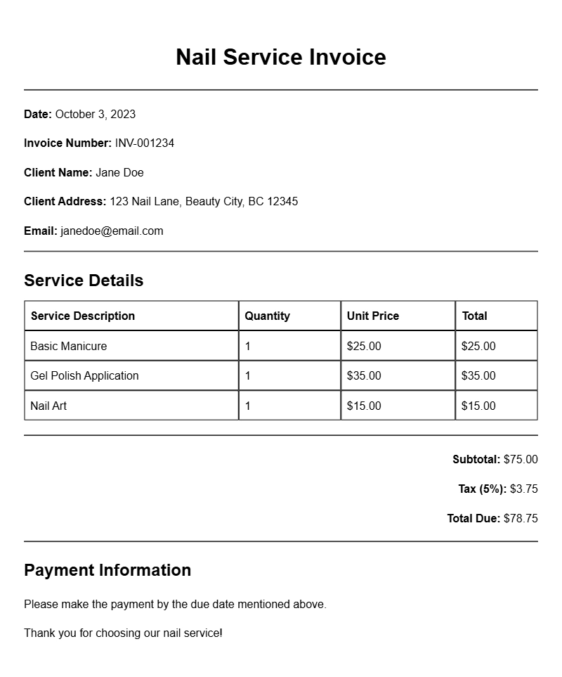 Nail Service Invoice Templates for Your Business Needs