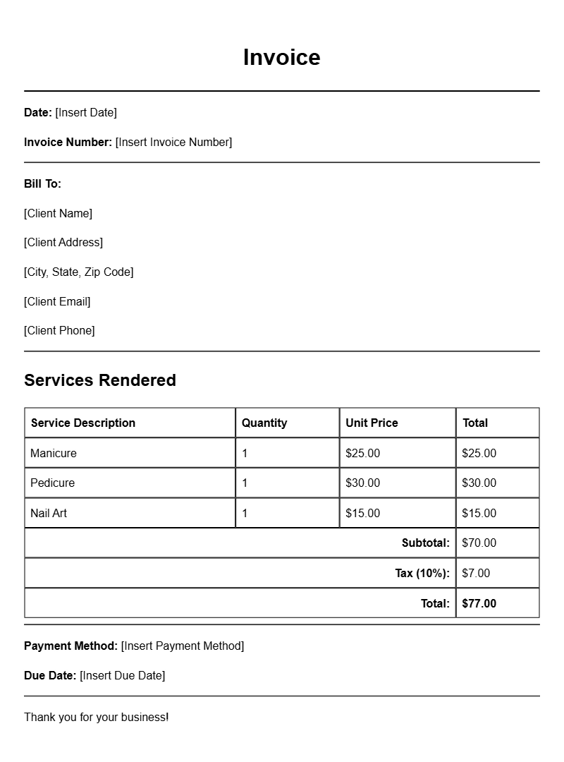 Nail Technician Invoice Templates for Professional Services