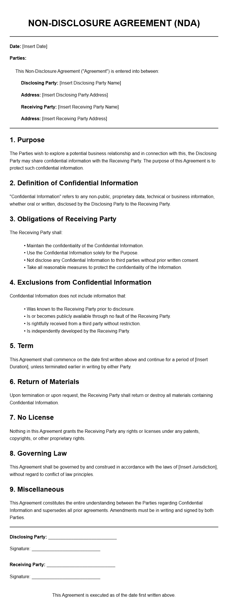 Helpful NDA Agreement Letter Templates for Your Needs