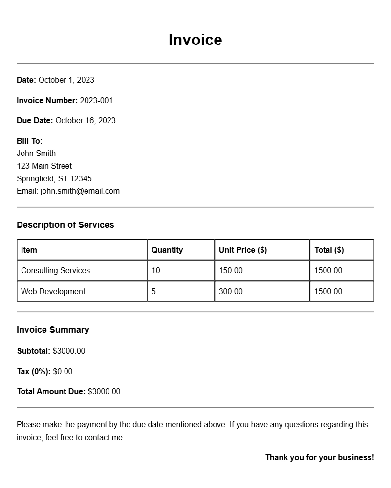 Net 15 Invoice Samples for Easy Billing Solutions