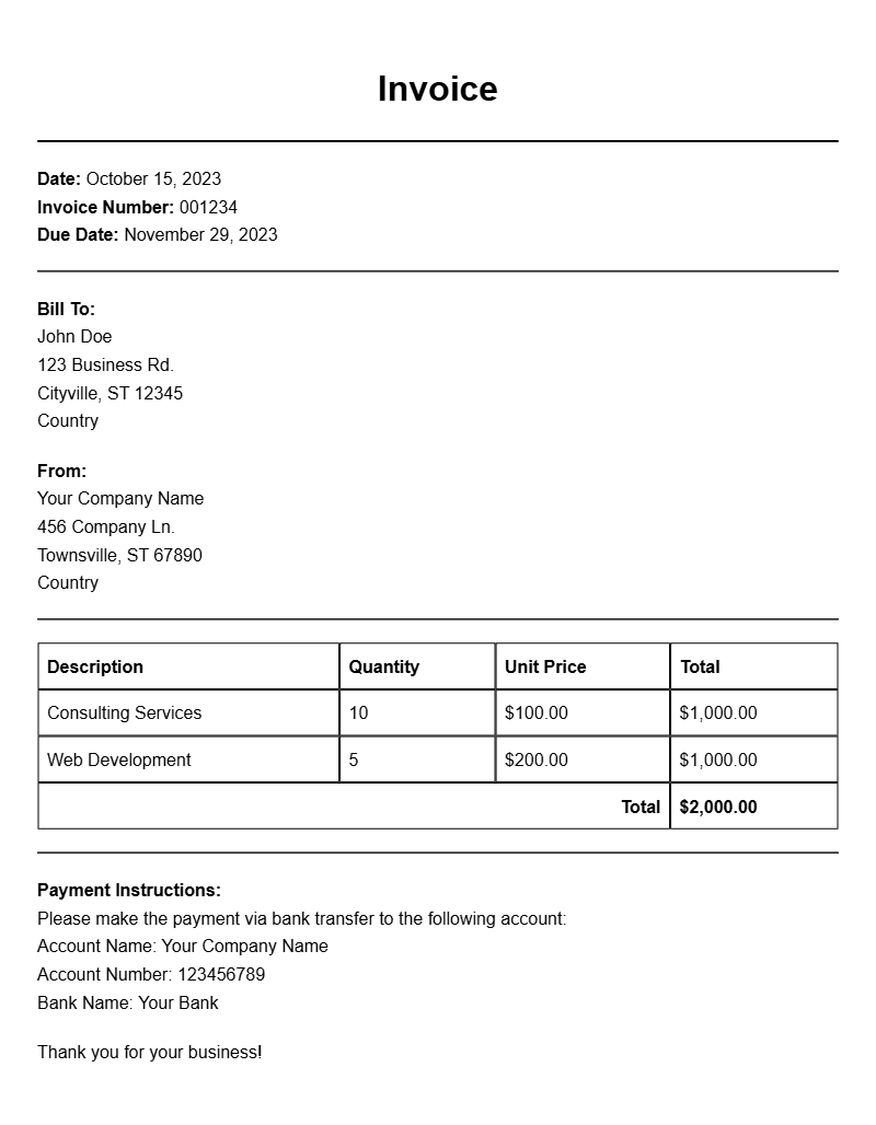 Net 45 Invoice Samples for Efficient Billing Practices