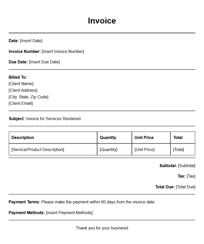 Net 60 Invoice Templates for Streamlined Billing Process