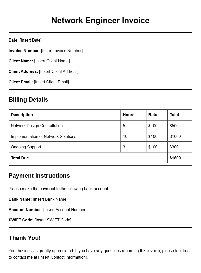 Network Engineer Invoice Templates for Easy Billing