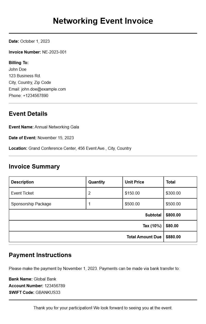 Networking Event Invoice Templates for Easy Billing