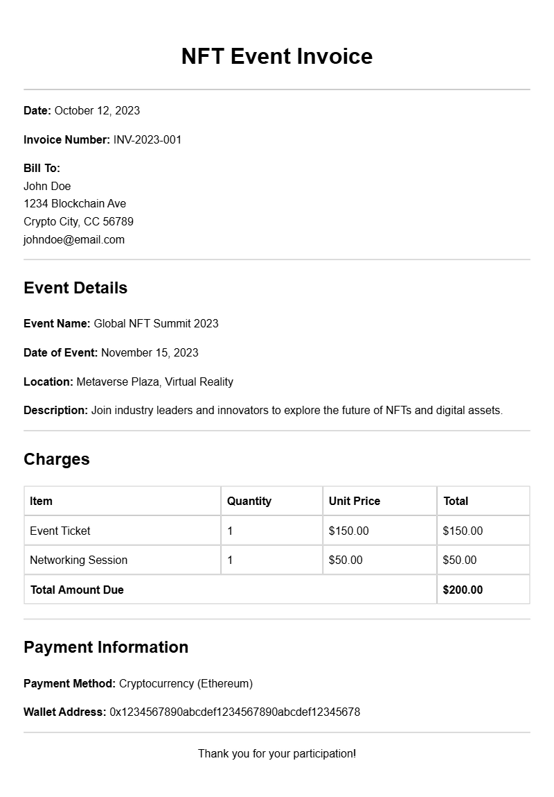 NFT Event Invoice Samples for Your Next Gathering