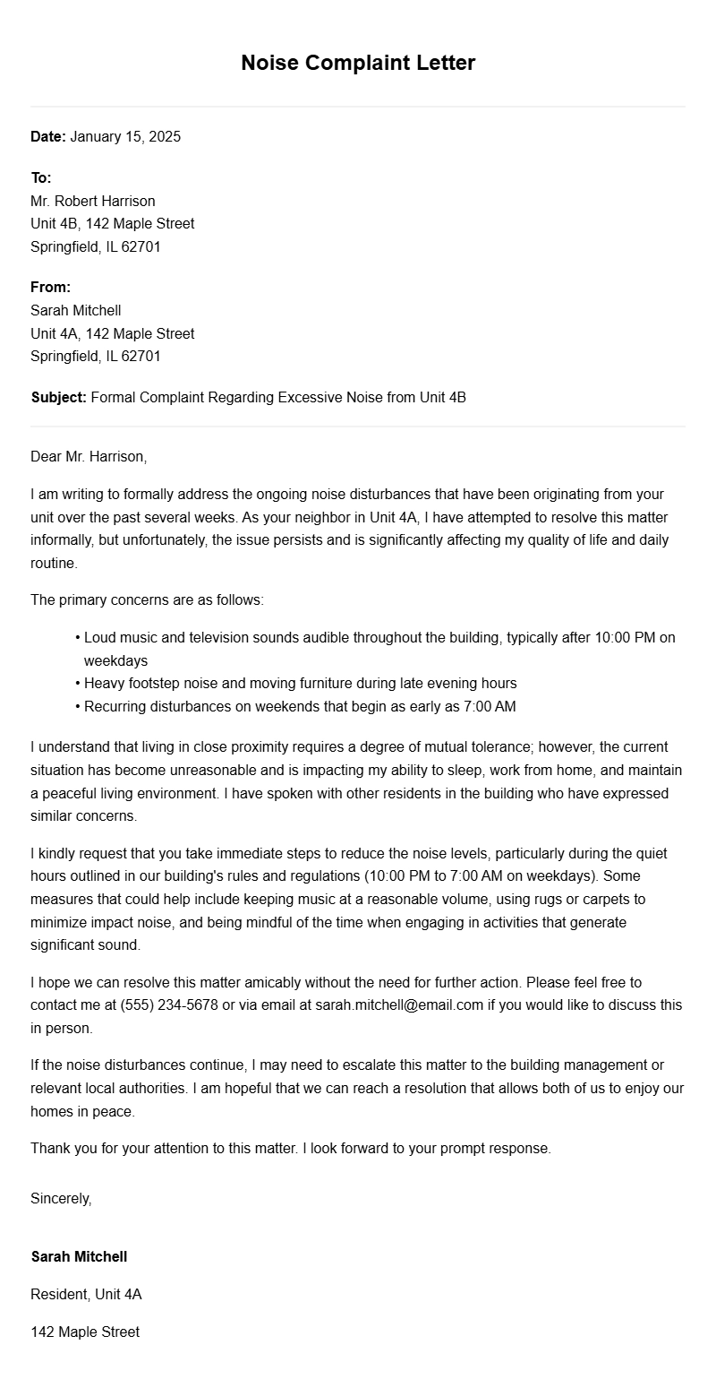 Noise Complaint Letter Samples - Practical Examples & Tips