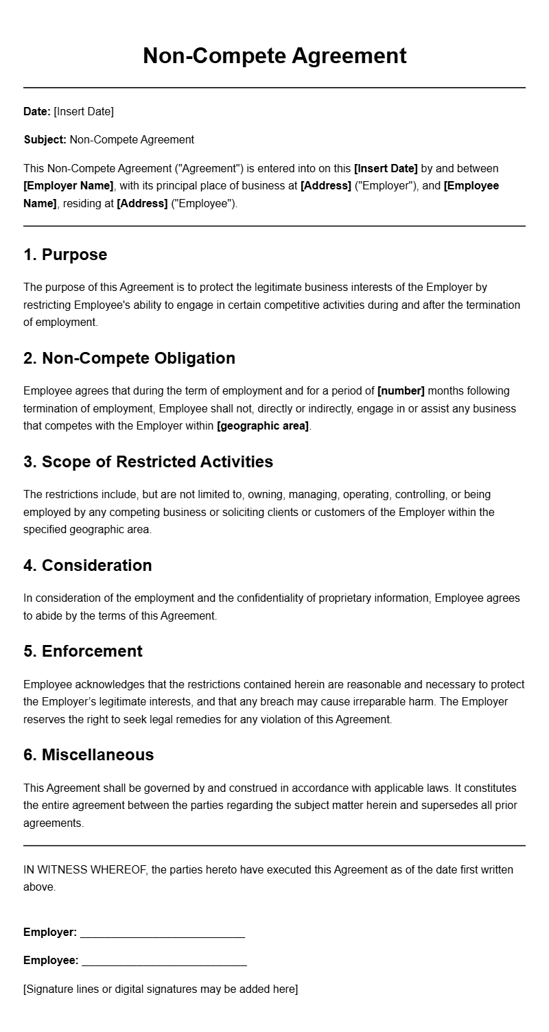 Non-Compete Agreement Letter Samples for Employees and Employers