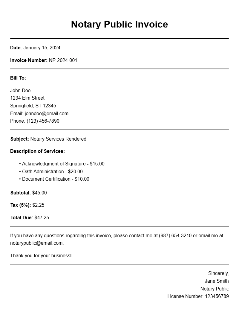 Notary Public Invoice Samples for Your Business Needs