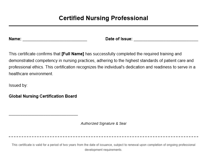 Professional Nurse Certificate Templates for Healthcare Recognition