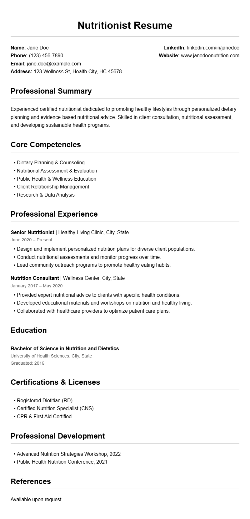 Creative Nutritionist Resume Templates for a Strong First Impression