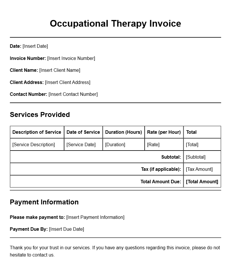 Occupational Therapist Invoice Templates for Easy Billing