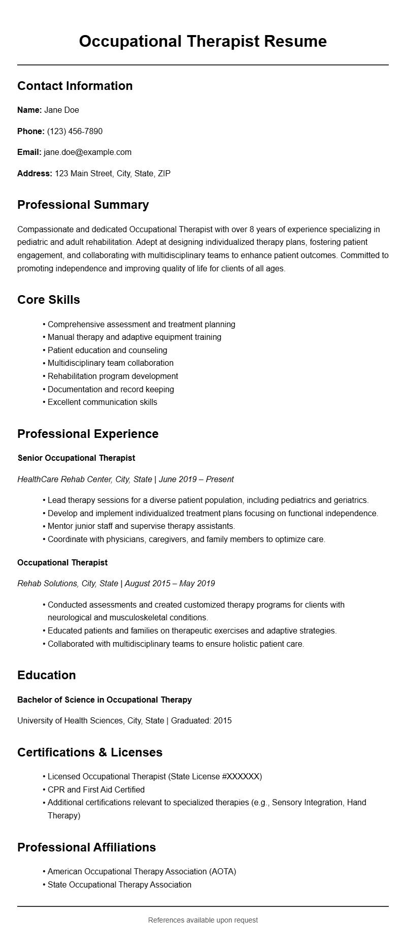 Occupational Therapist Resume Templates for a Strong Job Application