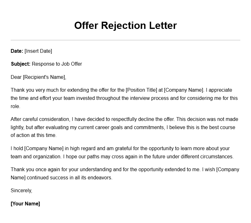 Sample Offer Rejection Letters for Professional and Clear Communication