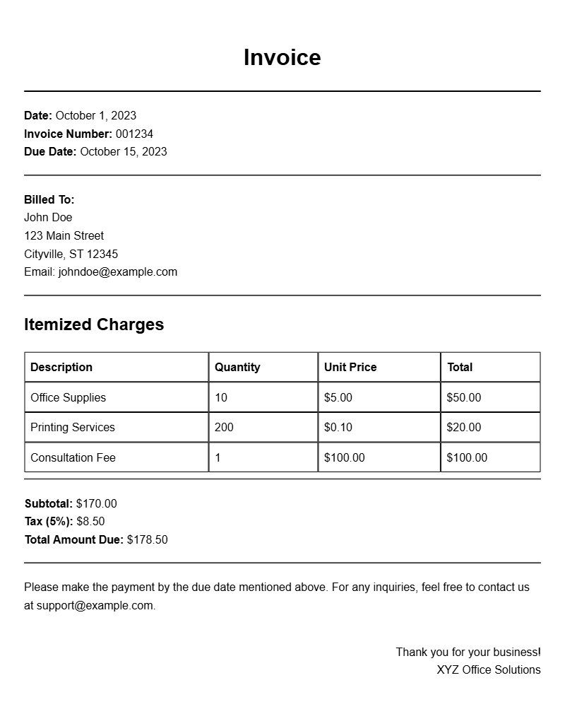 Office Administrator Invoice Samples for Your Business Needs
