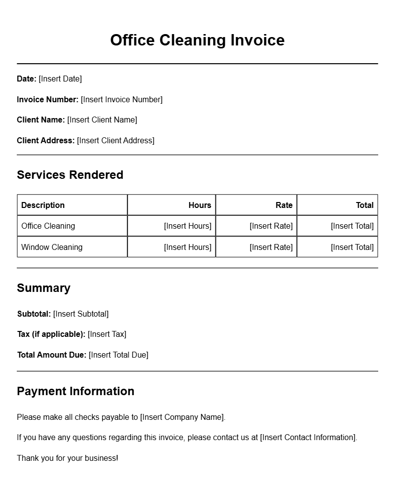 Office Cleaner Invoice Templates for Your Business Needs