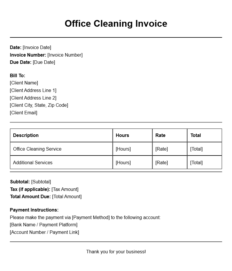Office Cleaning Invoice Templates for Your Business Needs