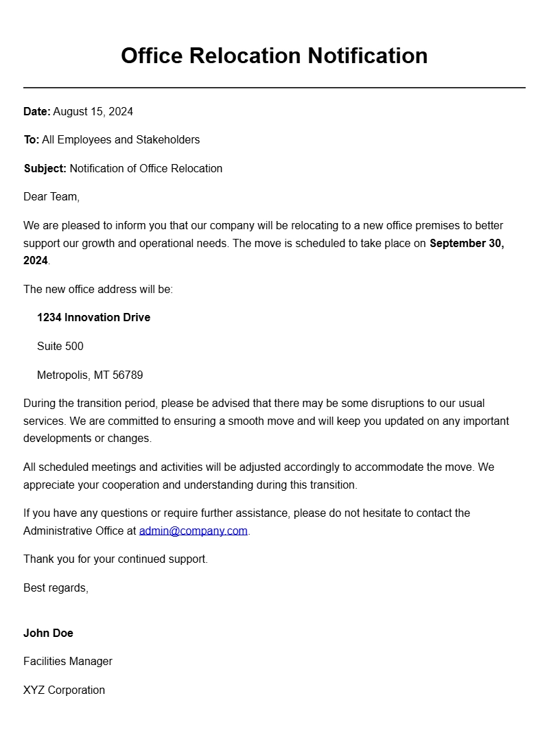 Office Relocation Letter Samples for a Smooth Transition