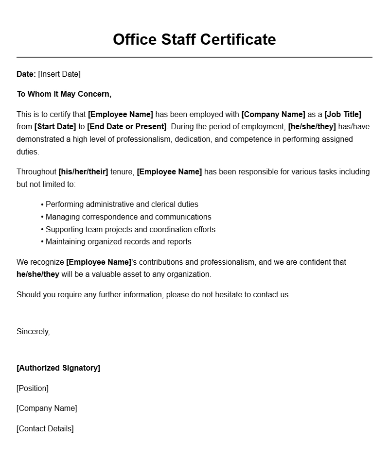 Office Staff Certificate Templates for Professional Recognition