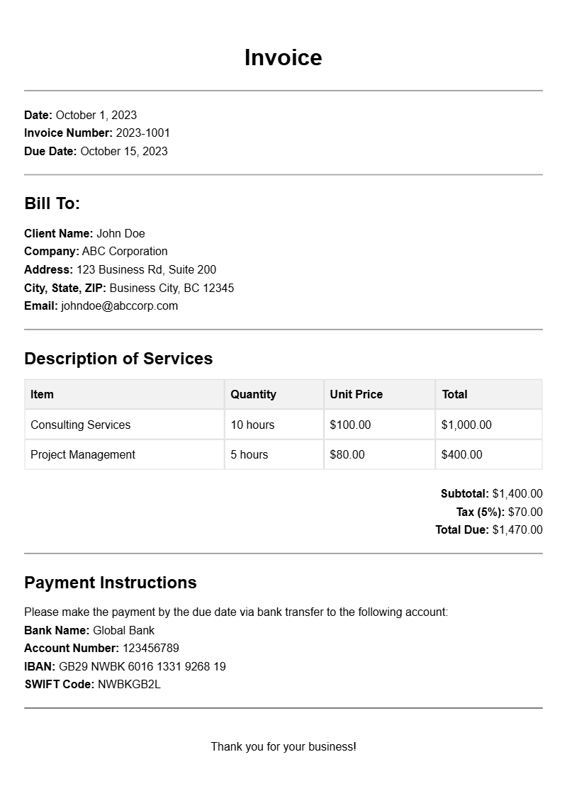 One-Time Invoice Samples for Easy Billing Solutions