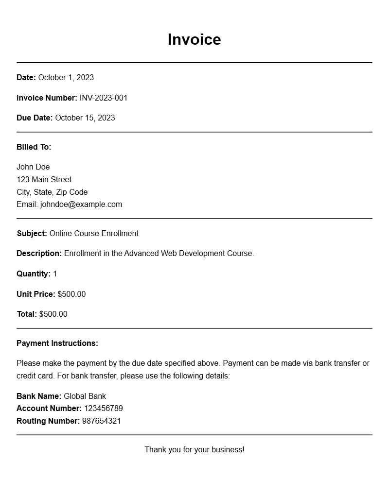 Essential Online Course Invoice Templates for Easy Billing