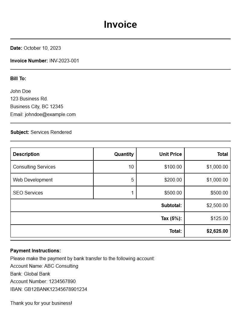 Onsite Invoice Samples for Efficient Billing Solutions
