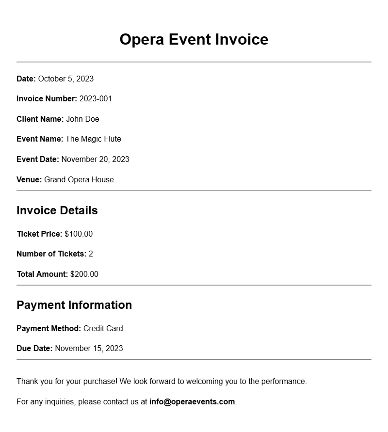 Opera Event Invoice Templates for Seamless Billing Solutions