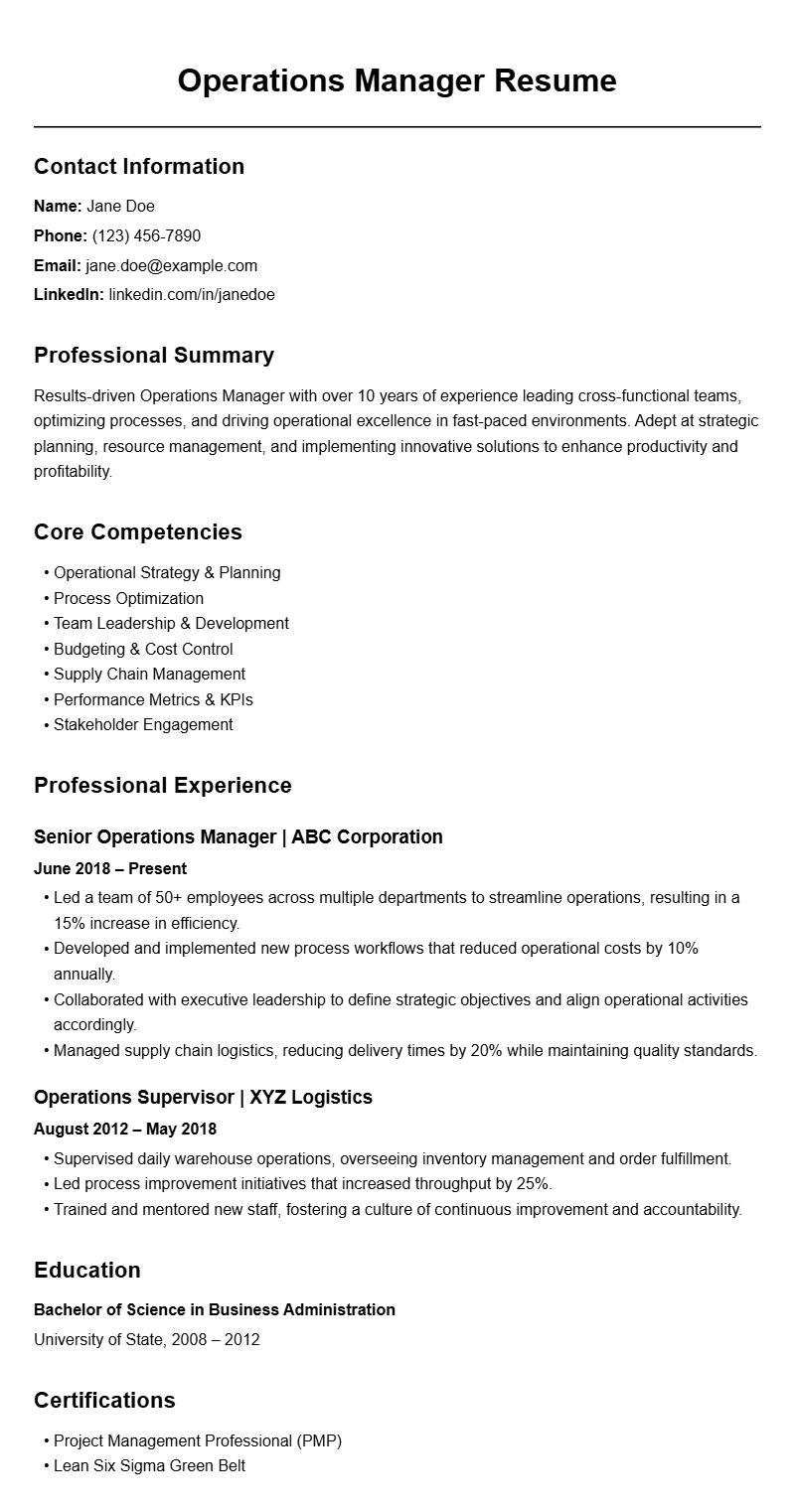 Operations Manager Resume Samples to Stand Out