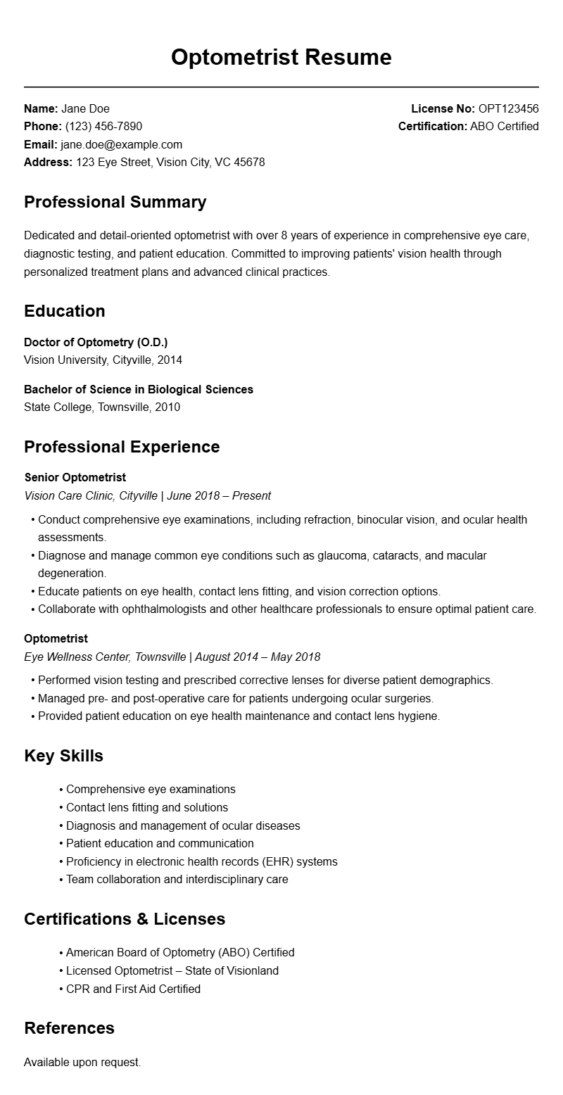 Optometrist Resume Templates for a Strong Application
