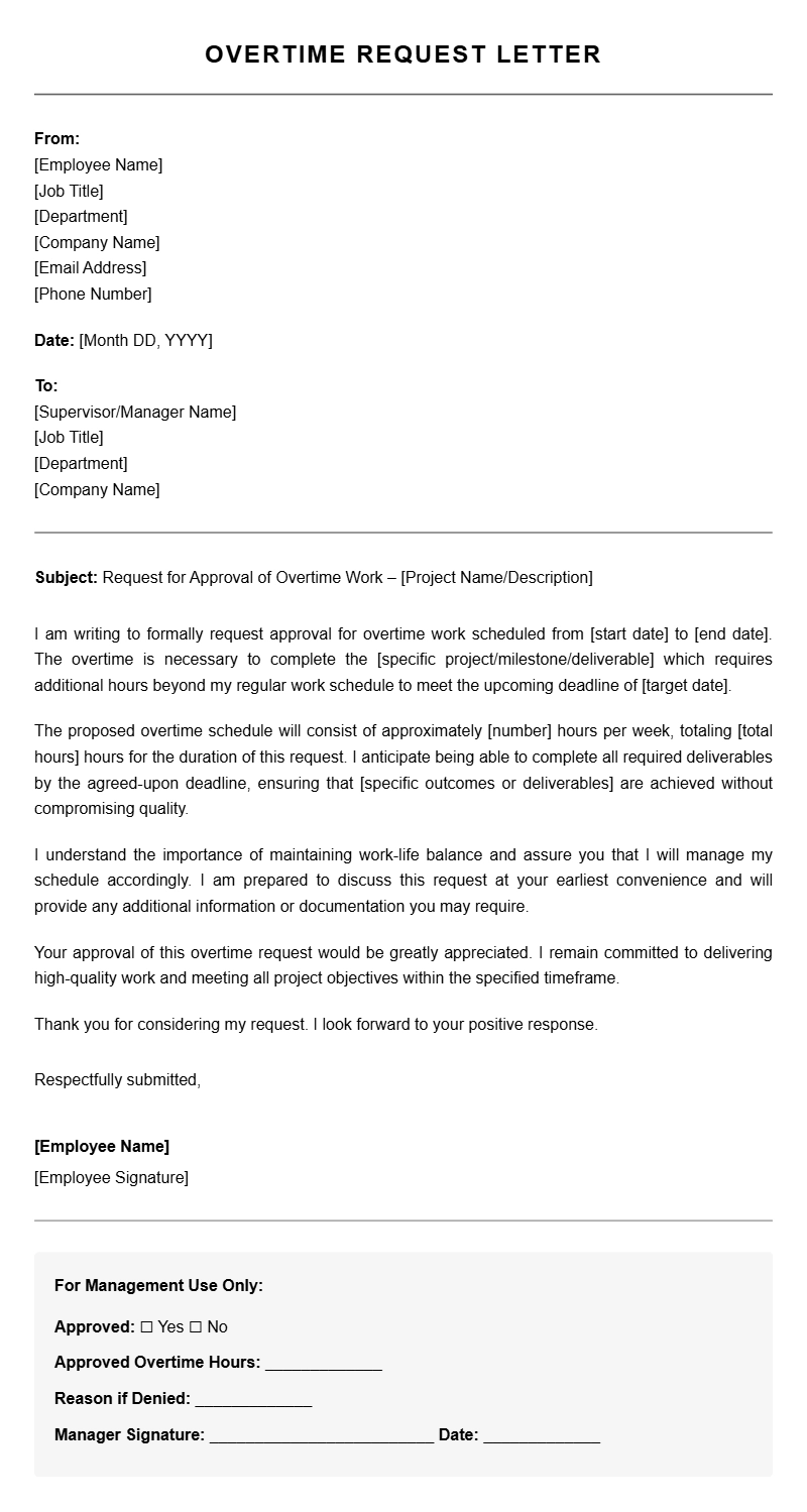 Overtime Request Letter Examples