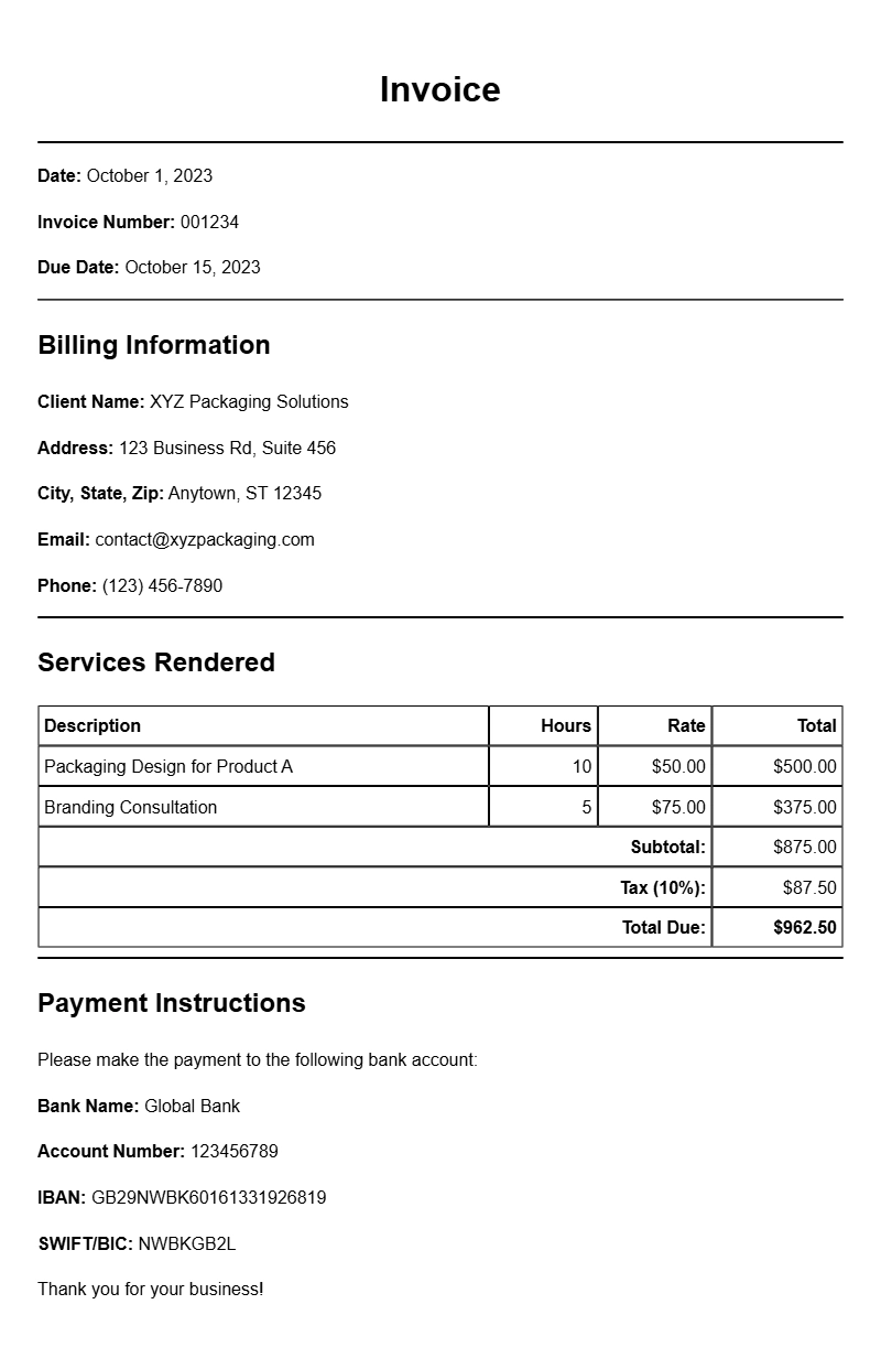 Packaging Designer Invoice Samples for Your Business Needs