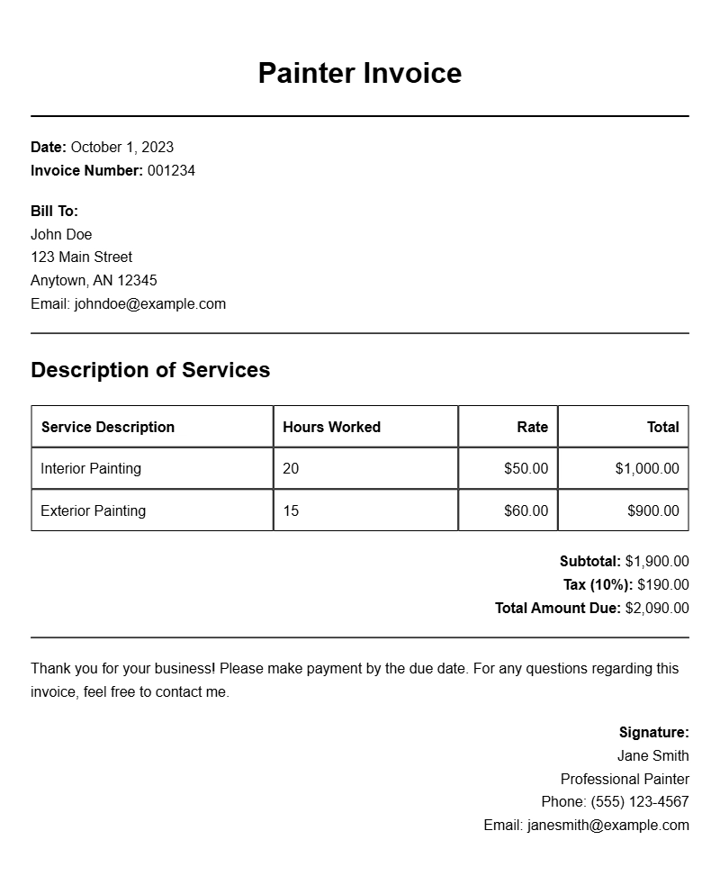 Painter Invoice Templates for Easy Billing Solutions