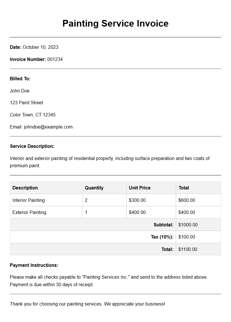 Essential Painting Service Invoice Templates for Professionals